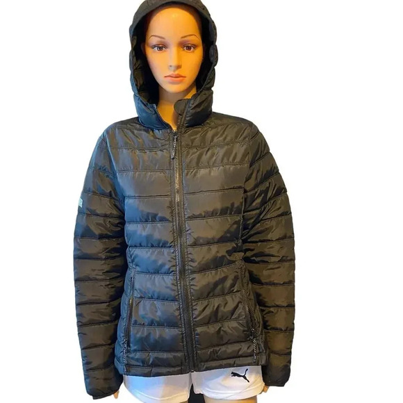 Elevate Puffer Down Cozy Black Coat Jacket Women Size SP Full Zip Pockets - Picture 1 of 8